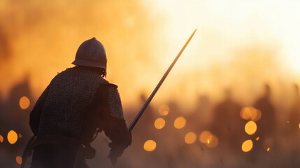 Knight leading fiery village assault