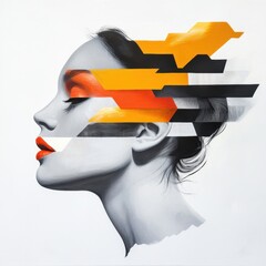 Abstract portrait with color block stripes
