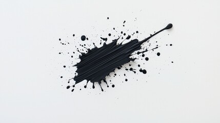 Dynamic black paint smear on white canvas