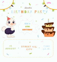 happy birthday card with ostrich and cake