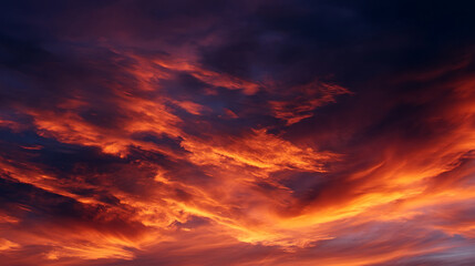 Fototapeta premium Fiery crimson and orange clouds paint a dramatic sunset sky image