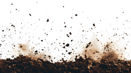Soil eruption with embers and debris on transparent background isolated on a transparent background