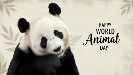 Playful panda celebrating world animal day by eating bamboo in three steps