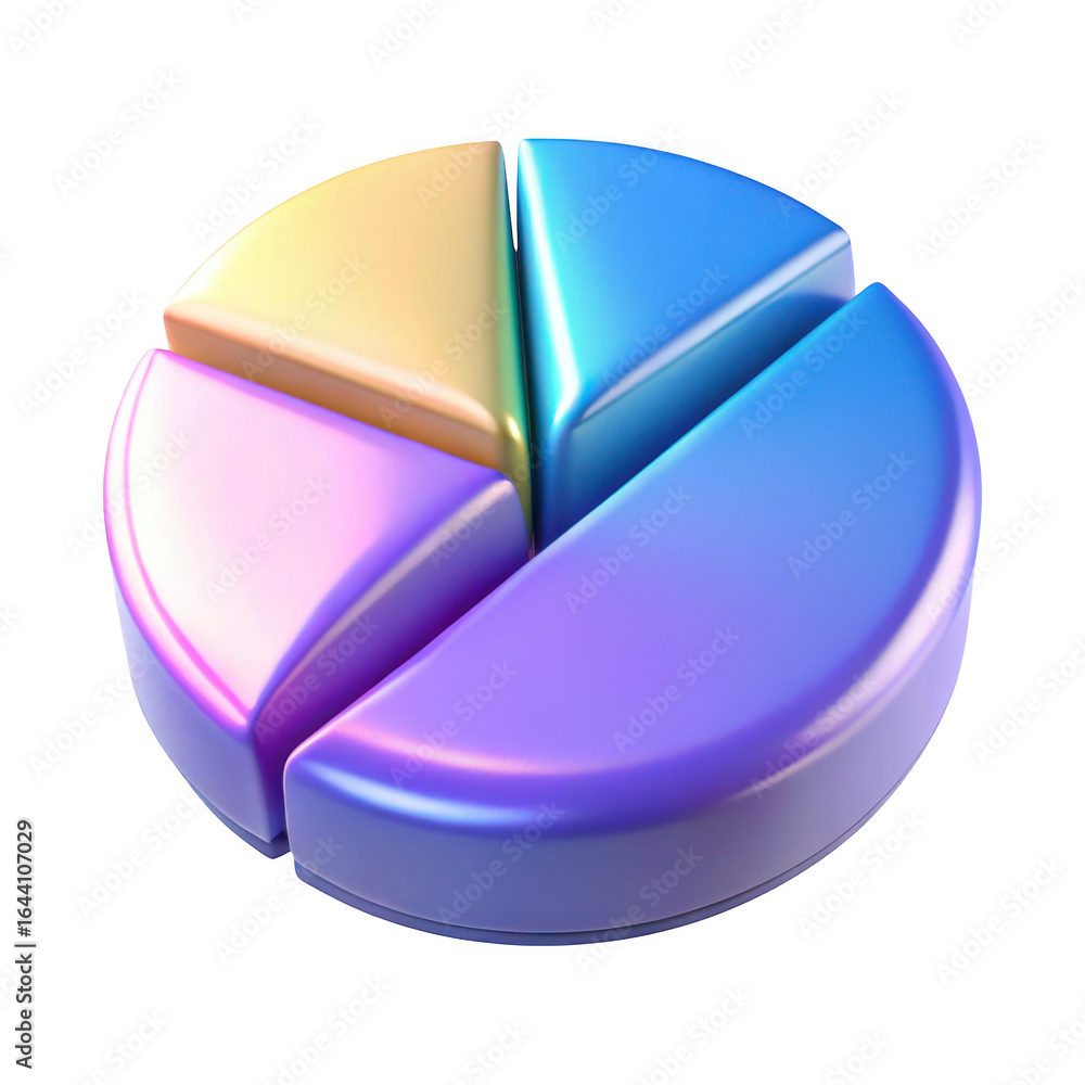 Poster iridescent 3d pie chart icon isolated on transparent background