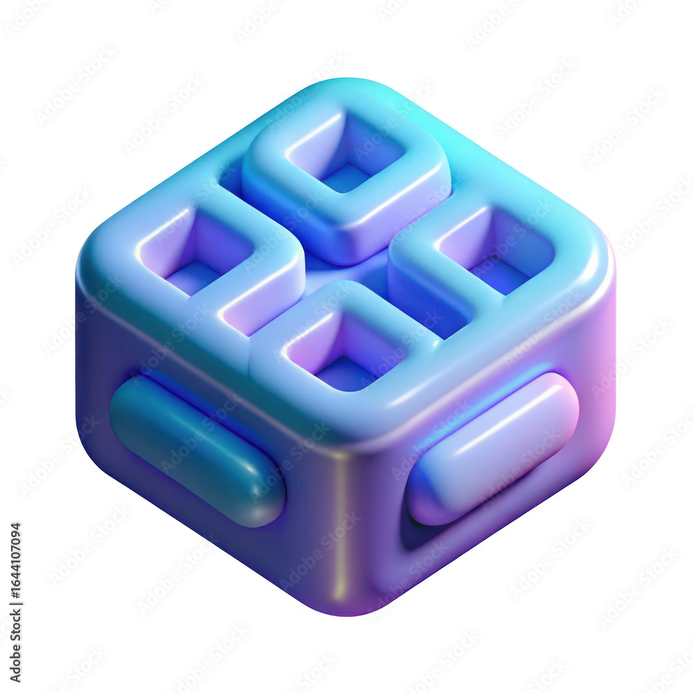 Poster iridescent 3d abstract geometric shape isolated on transparent background
