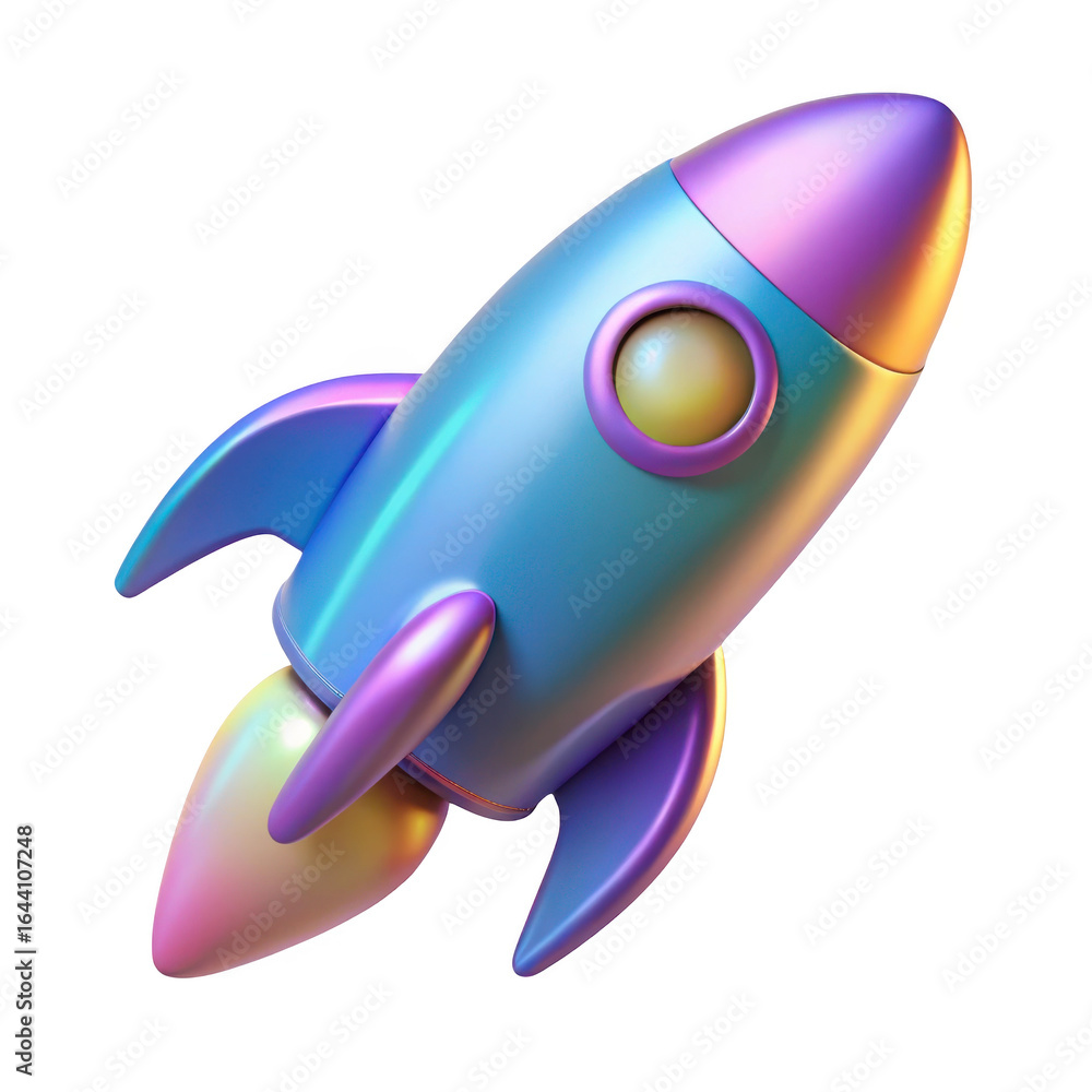 Poster iridescent 3d rocket icon isolated on transparent background