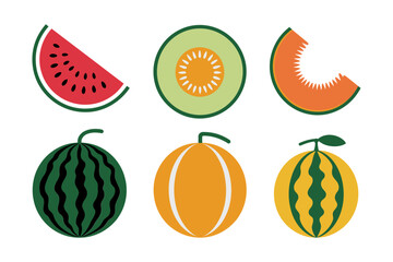 Green fruit medley icon pack, apple kiwi avocado grape vector, healthy snack illustration, nutrition poster and recipe card, flat design