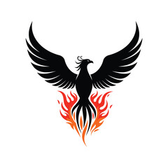 Obraz premium Black Phoenix Fire Bird Logo Fiery Wings Mythical Creature Vector Illustration Graphic Design Element