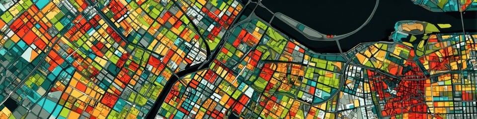 Colorful urban map showing land use and zoning patterns in a vibrant city landscape