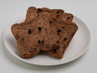 Chocolate loaf bread on white background