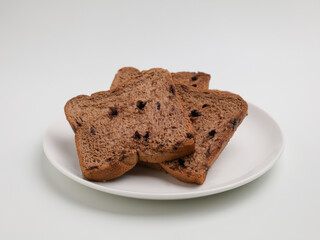Chocolate loaf bread on white background
