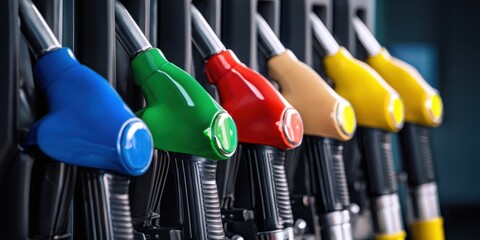 The vibrant collection of fuel nozzles at a modern gas station