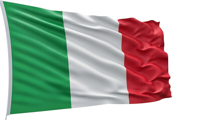 Obraz premium A waving italian flag with green white and red stripes against a plain white background in a studio shot