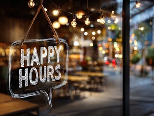 Happy hours sign bar restaurant cafe window promotion drink special discount