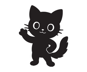 Cute black kitten waving hello with big eyes