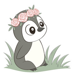 Cute Penguin Wearing a Flower Crown baby penguin animal