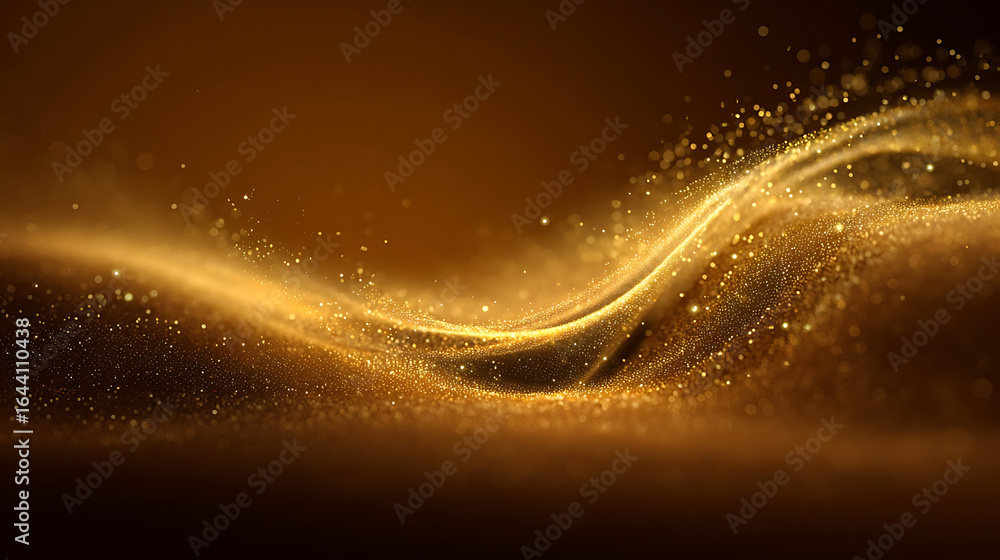 Poster golden shimmering wave with sparkling particles abstract