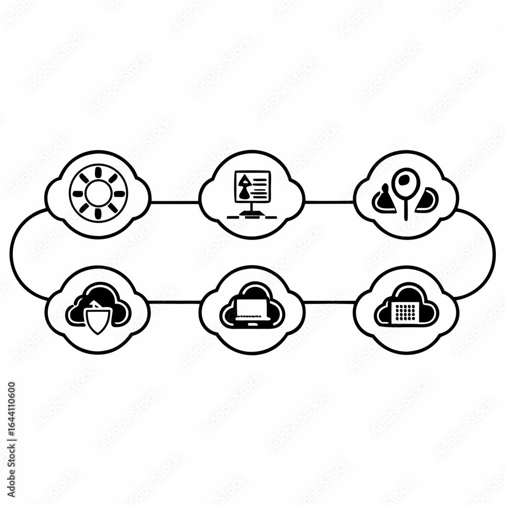 Fototapete cloud computing and networking icons connected by lines isolated on white background for technology 