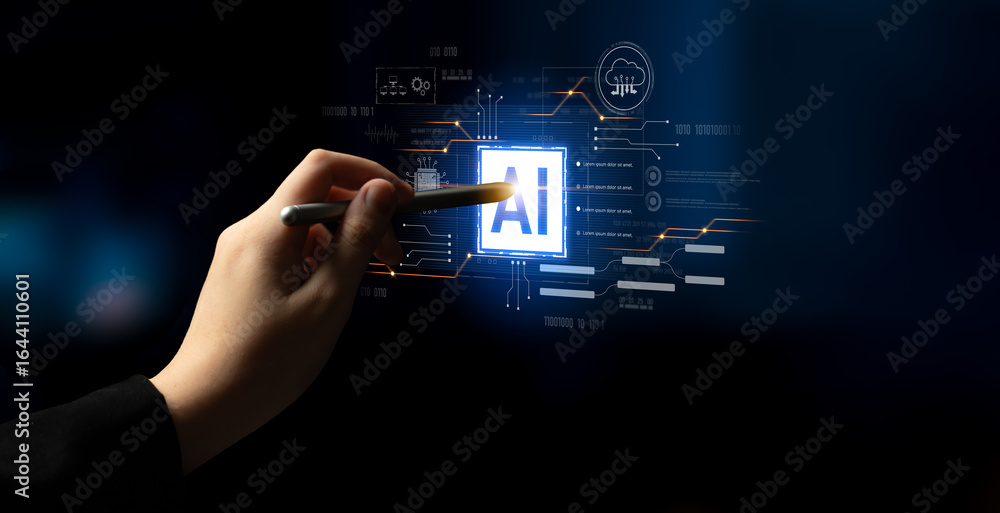 Poster ai core technology presented with digital circuit connections, symbolizing ai systems, processing po