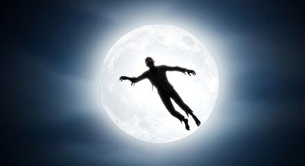 Fototapeta premium Silhouette of a zombie against a full moon