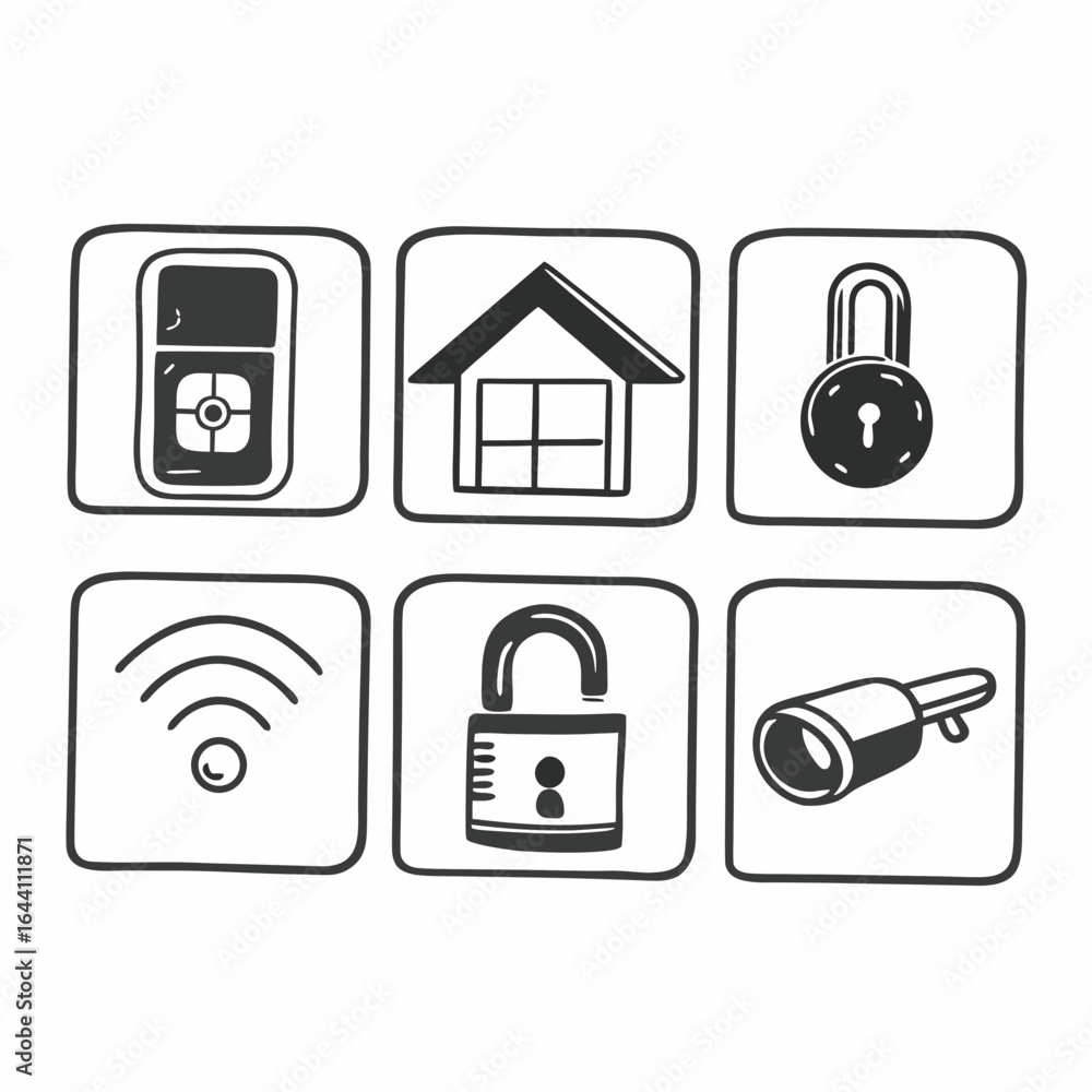 Poster smart home security and automation icons isolated on white background featuring wireless control and