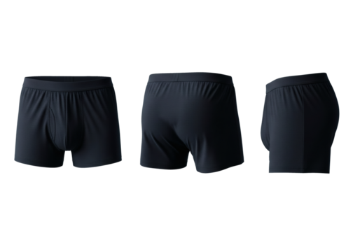 Men's Dark Boxer Briefs Underwear Displayed From Various Angles, On White Background