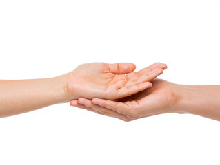 Fototapeta premium Two hands in a cupped position on a white background representing giving and receiving hope and support for health and wellbeing