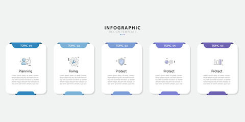 Infographic template design. 5 Step timeline journey. Process diagram, 5 options on white background, Infograph elements, business, education, technology, modern vector illustration.