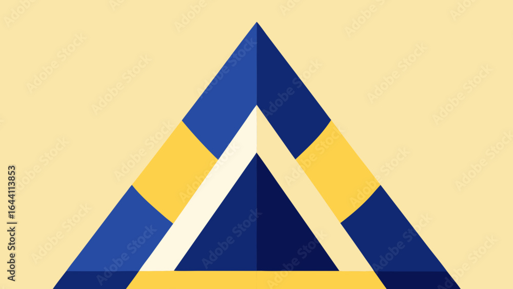 Poster Abstract triangle composed of blue and yellow geometric blocks on a cream background shape