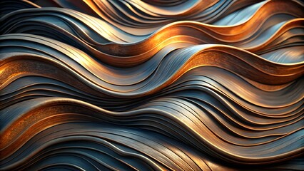 Abstract wavy metallic texture with warm and cool tones