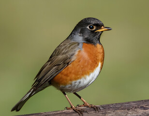 Close-up of an American robin isolated on a transparent background cutout.