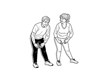Outline illustration of a man and woman resting after a workout, fitness and health concept, active lifestyle