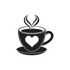 Heart shape , love coffee cup silhouette 