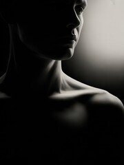 Obraz premium Dramatic close-up of a man's neck and shoulder in shadow