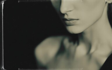 Obraz premium Woman's profile with lips and shoulder detail mouth