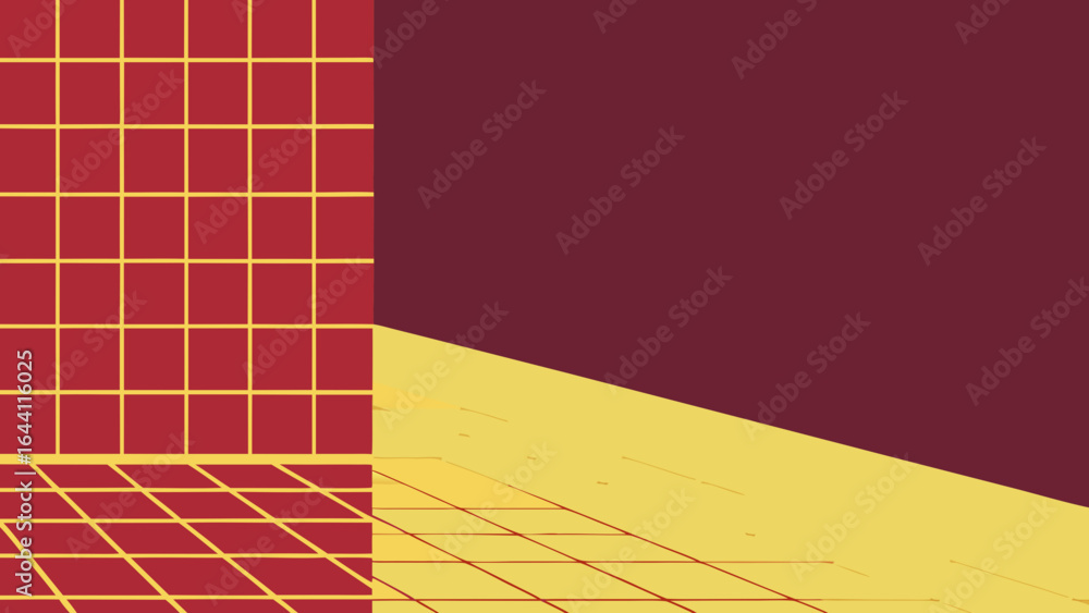 Poster maroon and yellow geometric grid with diagonal plane abstract background