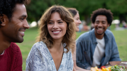 Naklejka premium Diverse Friends Enjoying a Picnic in the Park on a Sunny Day