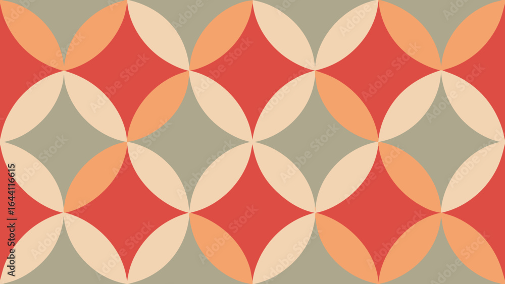 Poster retro geometric pattern of intersecting orange and red circles abstract vintage