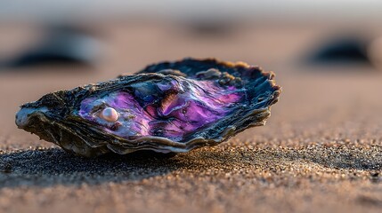 Obraz premium Close-up of a colorful seashell on the sand.
