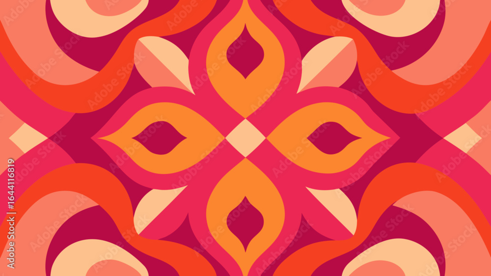 Poster retro geometric pattern with warm color palette and symmetrical design abstract background