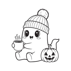 Halloween cartoon character with pumpkin head holding a pumpkin