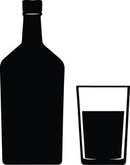 alcohol bottle and glass isolated silhouette vector icon