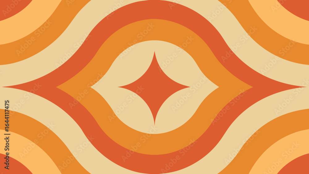 Poster vintage 1970s style abstract pattern with wavy lines and diamond shape background