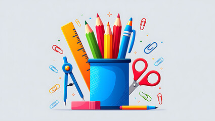 Back to School Colorful Stationery and Supplies Illustration
