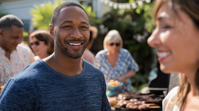 Community Barbecue Gathering in a Sunny Suburban Backyard