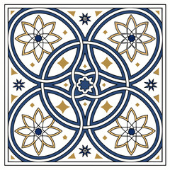 Traditional Arabic Geometric Pattern Vector &ndash; Seamless Islamic Art Design in Blue and Gold