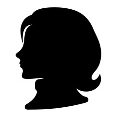 Silhouette of a woman's head with short hair style, black color