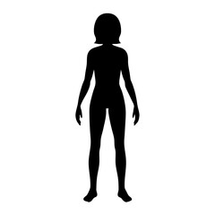 Full body silhouette of a woman with short hair standing straight