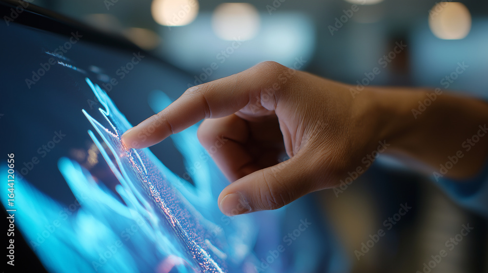 Aufkleber interactive finger touching data visualization on touchscreen technology