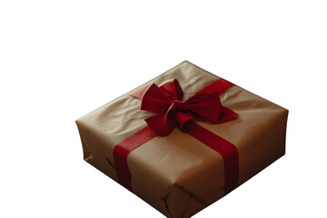 Fototapeta premium Kraft Paper Gift with Red Ribbon